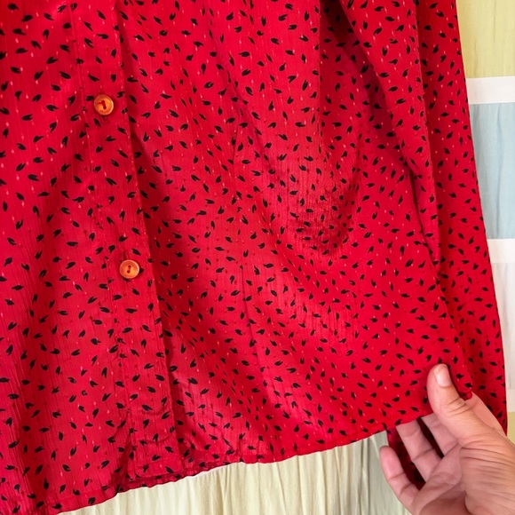 Vintage Red Polka Dot Peter Pan Collar Button Down Blouse Sz Medium - Picture 10 of 10